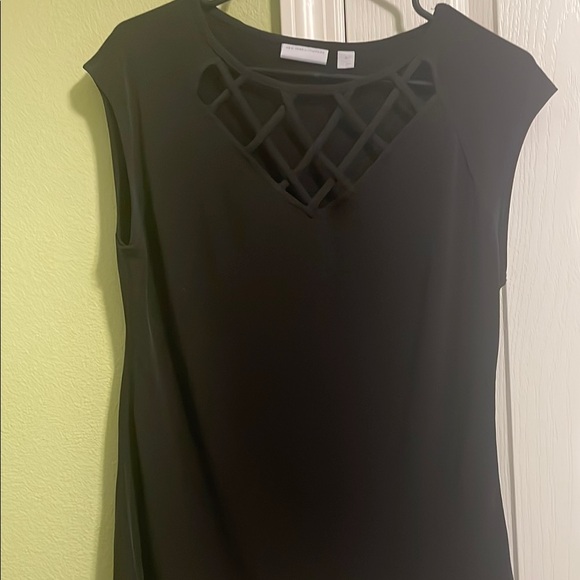 New York & Company Tops - New York & Company Black Lattice Neck Blouse